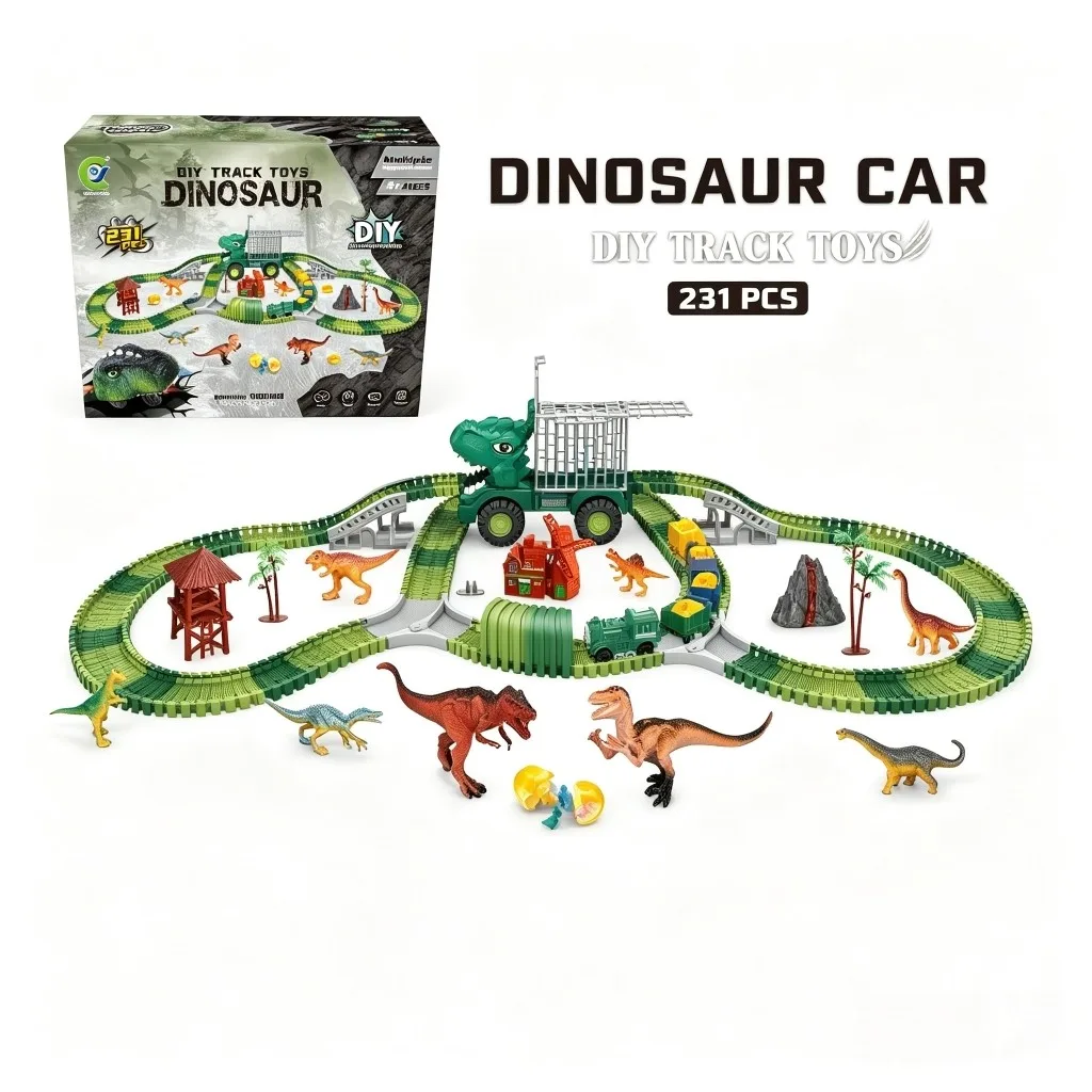 Dinosaur Track Storage Engineering Vehicle with 231pcs Electric Train