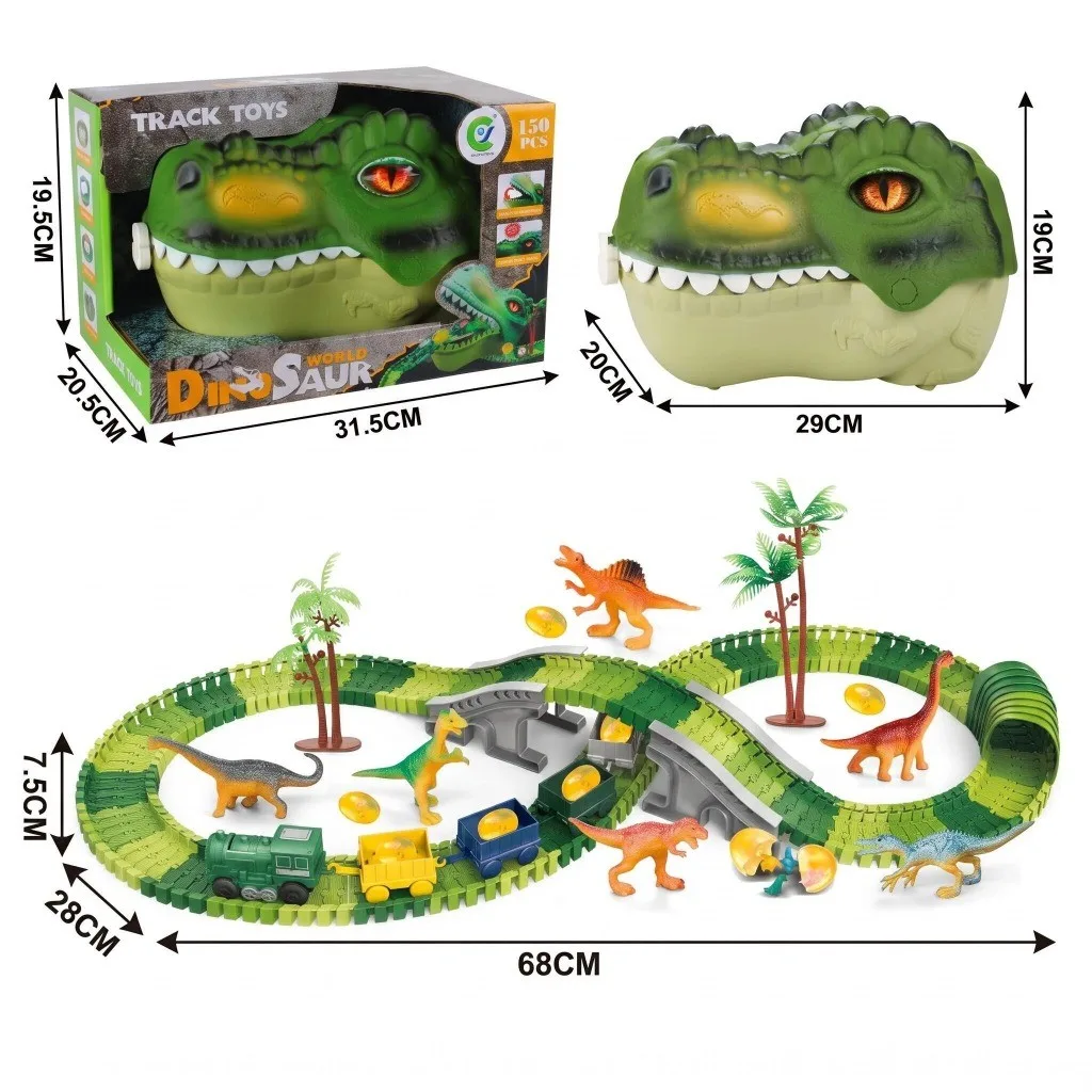 Track Dinosaur Head Storage Box with 150pcs Electric Train